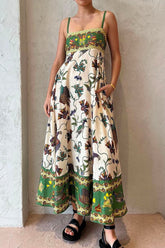 Einzigartiges Swing-Maxikleid mit Taschen und Birdie-Print